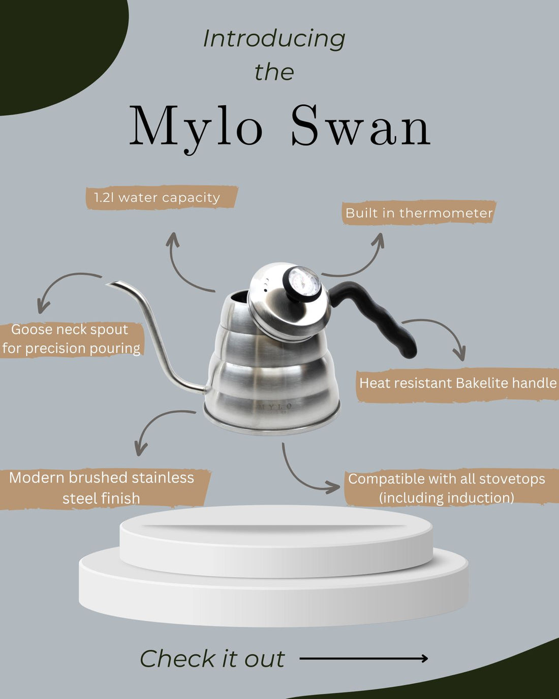 Mylo Swan - Gooseneck Kettle with thermometer